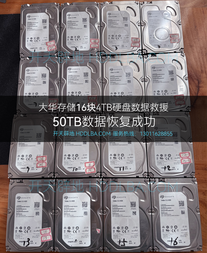 大华存储16块4TB硬盘50TB视频数据恢复成功
